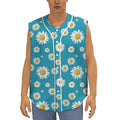 Blue Daisy Flower Pattern Print Sleeveless Baseball Jersey