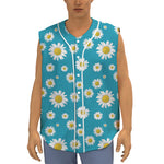 Blue Daisy Flower Pattern Print Sleeveless Baseball Jersey