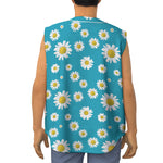 Blue Daisy Flower Pattern Print Sleeveless Baseball Jersey