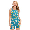 Blue Daisy Flower Pattern Print Sleeveless One Piece Swimsuit