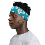 Blue Daisy Flower Pattern Print Sports Headband