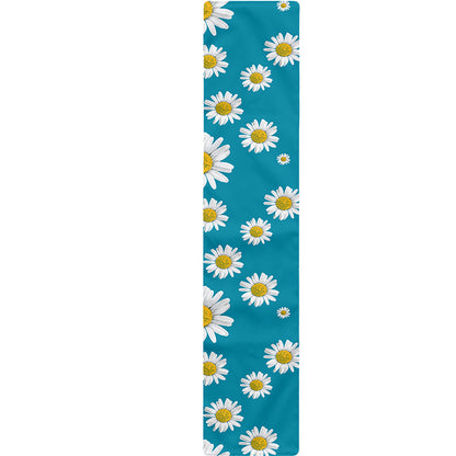 Blue Daisy Flower Pattern Print Table Runner