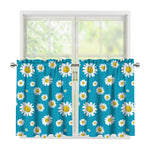 Blue Daisy Flower Pattern Print Tier Curtains