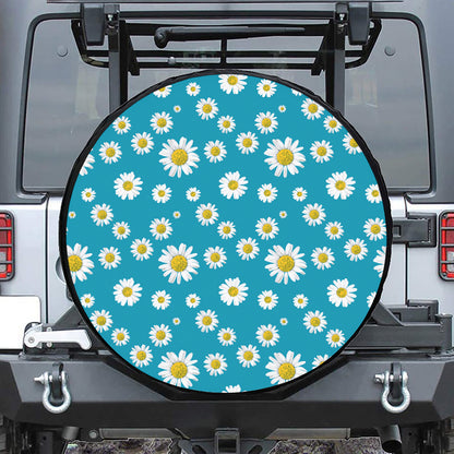 Blue Daisy Flower Pattern Print Tire Cover