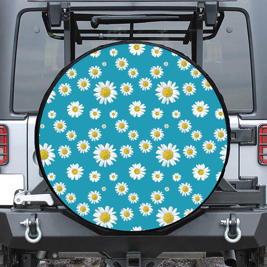 Blue Daisy Flower Pattern Print Tire Cover