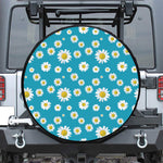 Blue Daisy Flower Pattern Print Tire Cover
