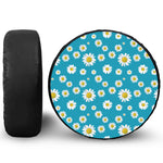 Blue Daisy Flower Pattern Print Tire Cover