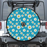 Blue Daisy Flower Pattern Print Tire Cover With Camera Hole
