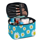 Blue Daisy Flower Pattern Print Travel Makeup Bag