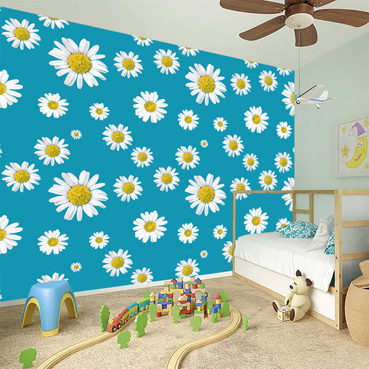 Blue Daisy Flower Pattern Print Wall Sticker