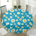 Blue Daisy Flower Pattern Print Waterproof Round Tablecloth