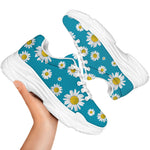 Blue Daisy Flower Pattern Print White Chunky Shoes