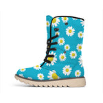 Blue Daisy Flower Pattern Print Winter Boots