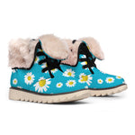 Blue Daisy Flower Pattern Print Winter Boots