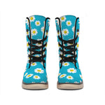 Blue Daisy Flower Pattern Print Winter Boots