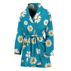 Blue Daisy Flower Pattern Print Women's Bathrobe