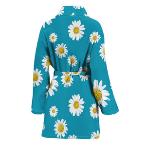 Blue Daisy Flower Pattern Print Women's Bathrobe