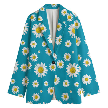 Blue Daisy Flower Pattern Print Women's Blazer