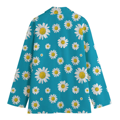 Blue Daisy Flower Pattern Print Women's Blazer