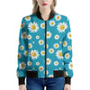 Blue Daisy Flower Pattern Print Women's Bomber Jacket