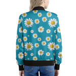 Blue Daisy Flower Pattern Print Women's Bomber Jacket