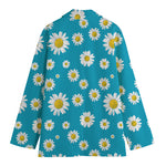 Blue Daisy Flower Pattern Print Women's Cotton Blazer