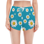 Blue Daisy Flower Pattern Print Women's Split Running Shorts