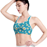 Blue Daisy Flower Pattern Print Women's Sports Bra