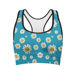 Blue Daisy Flower Pattern Print Women's Sports Bra