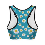 Blue Daisy Flower Pattern Print Women's Sports Bra