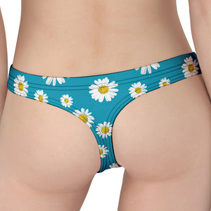 Blue Daisy Flower Pattern Print Women's Thong