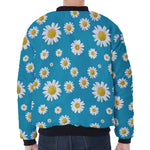 Blue Daisy Flower Pattern Print Zip Sleeve Bomber Jacket