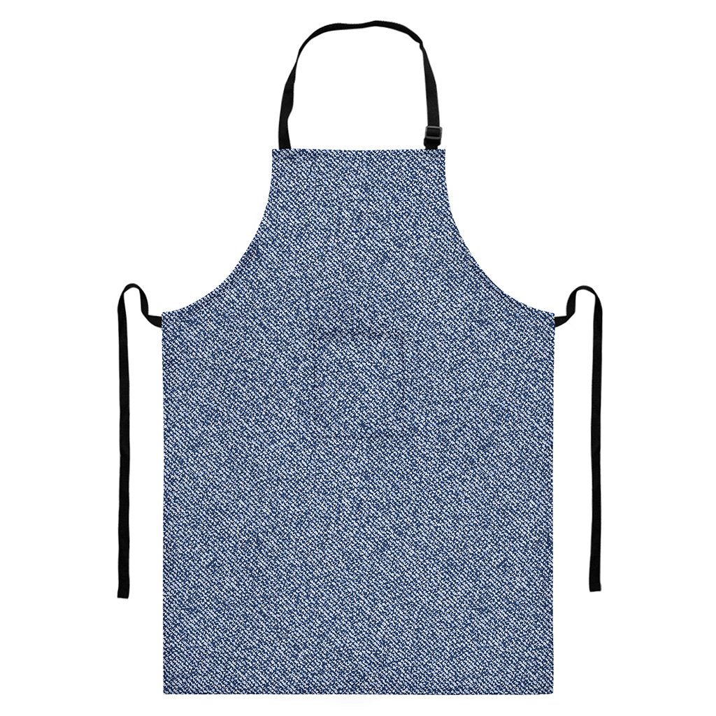 Blue Denim Jeans Pattern Print Bib Apron With Pocket