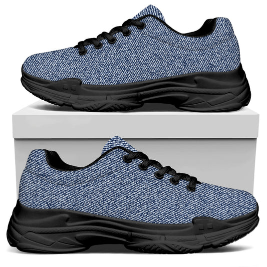 Blue Denim Jeans Pattern Print Black Chunky Shoes