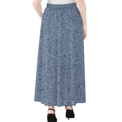 Blue Denim Jeans Pattern Print Chiffon Maxi Skirt