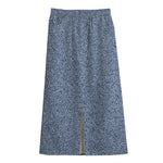 Blue Denim Jeans Pattern Print Cotton Front Slit Maxi Skirt
