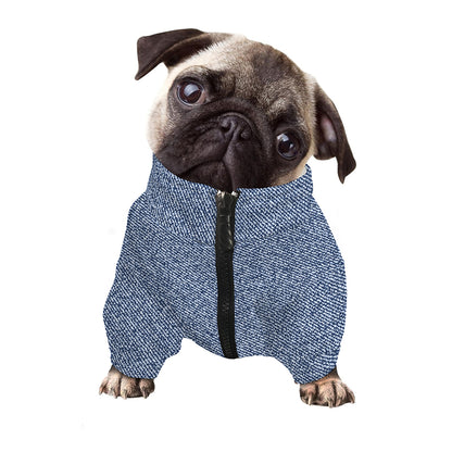 Blue Denim Jeans Pattern Print Dog Zip Up Jacket