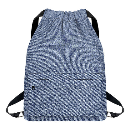 Blue Denim Jeans Pattern Print Drawstring Backpack