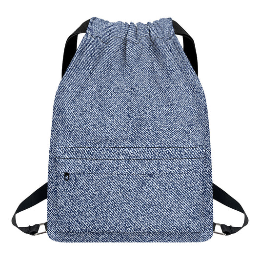 Blue Denim Jeans Pattern Print Drawstring Backpack