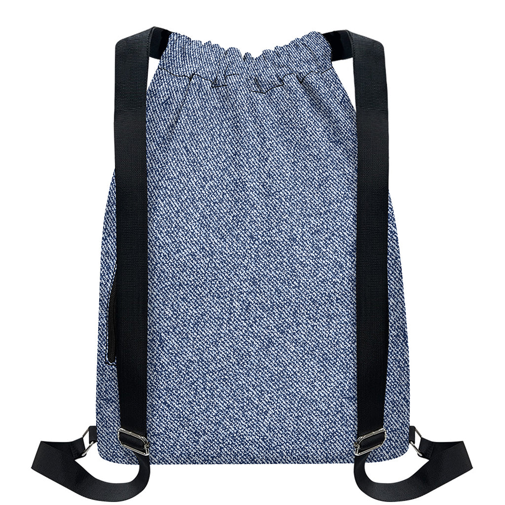 Blue Denim Jeans Pattern Print Drawstring Backpack