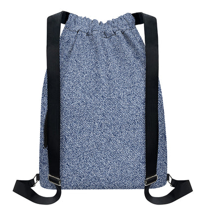 Blue Denim Jeans Pattern Print Drawstring Backpack