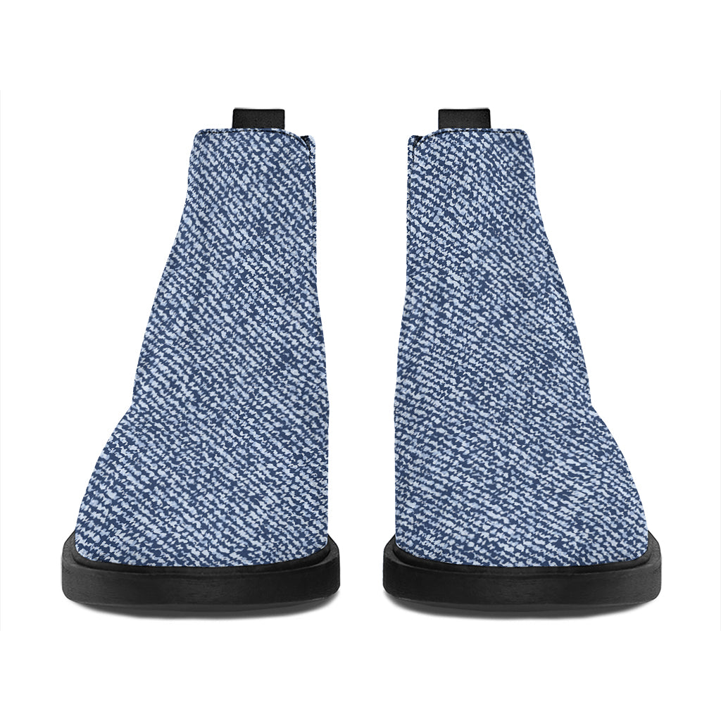 Blue Denim Jeans Pattern Print Flat Ankle Boots