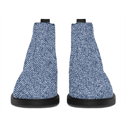 Blue Denim Jeans Pattern Print Flat Ankle Boots