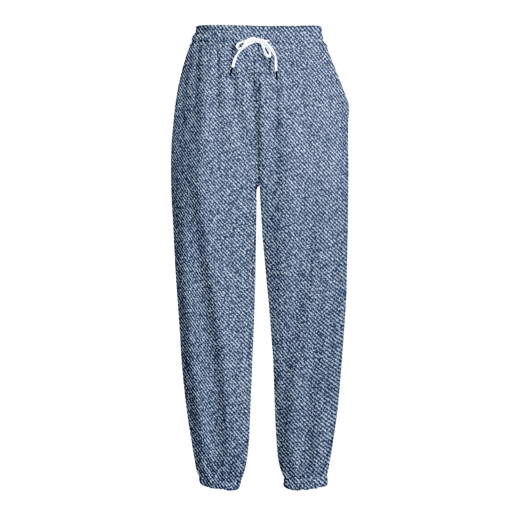 Blue Denim Jeans Pattern Print Fleece Lined Knit Pants