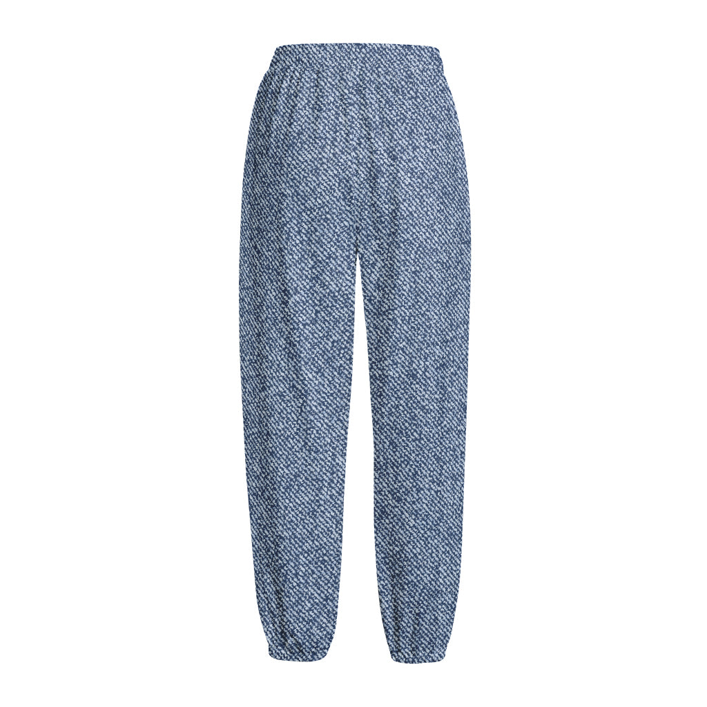 Blue Denim Jeans Pattern Print Fleece Lined Knit Pants