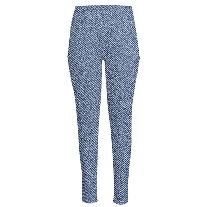 Blue Denim Jeans Pattern Print High-Waisted Pocket Leggings