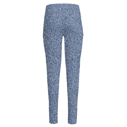 Blue Denim Jeans Pattern Print High-Waisted Pocket Leggings