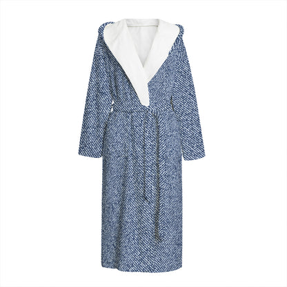 Blue Denim Jeans Pattern Print Hooded Bathrobe