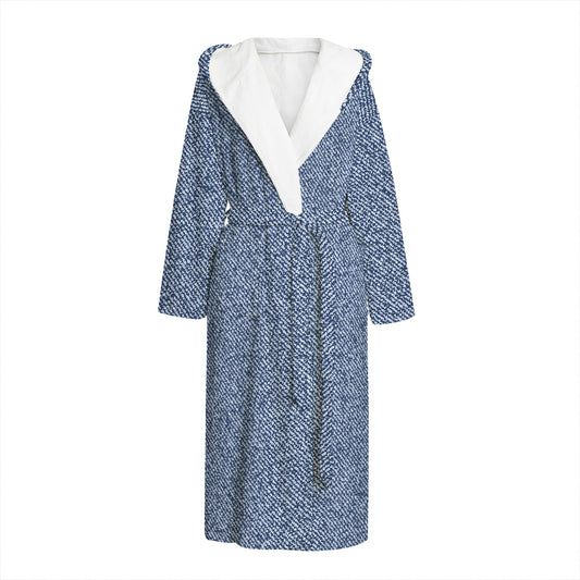Blue Denim Jeans Pattern Print Hooded Bathrobe