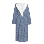 Blue Denim Jeans Pattern Print Hooded Bathrobe